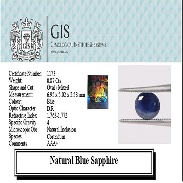 BLUE SAPPHIRE 0.87 Ct. 5 BSP12187 4 1 BLUE SAPPHIRE 0.87 Ct.
