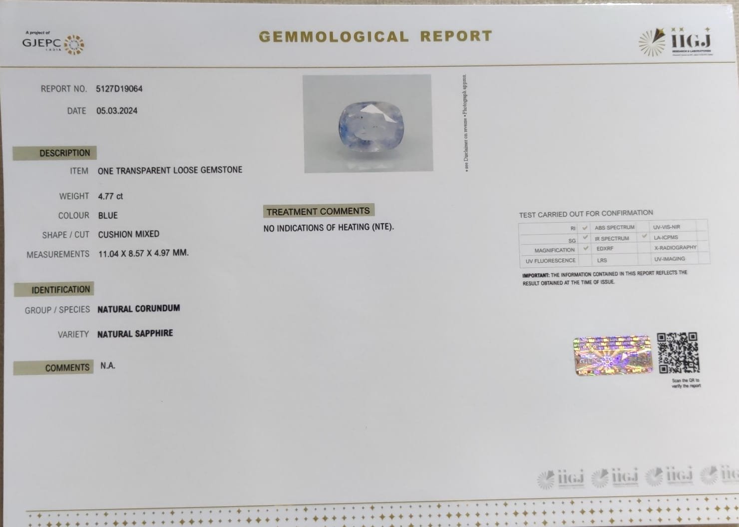 BSP12486 4 1 BLUE SAPPHIRE 4.77 Ct.