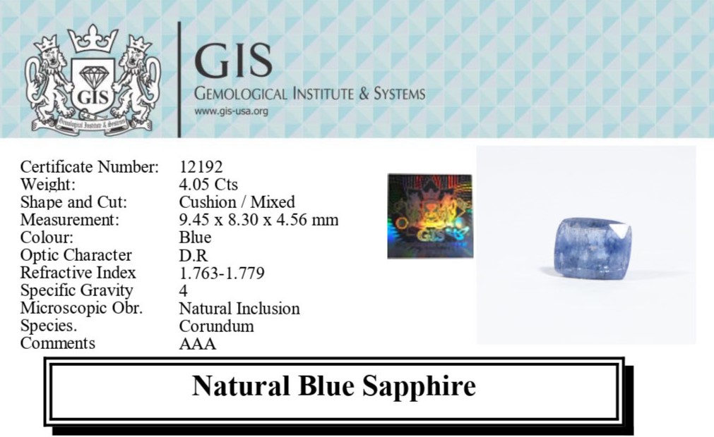 BLUE SAPPHIRE 4.05 Ct.