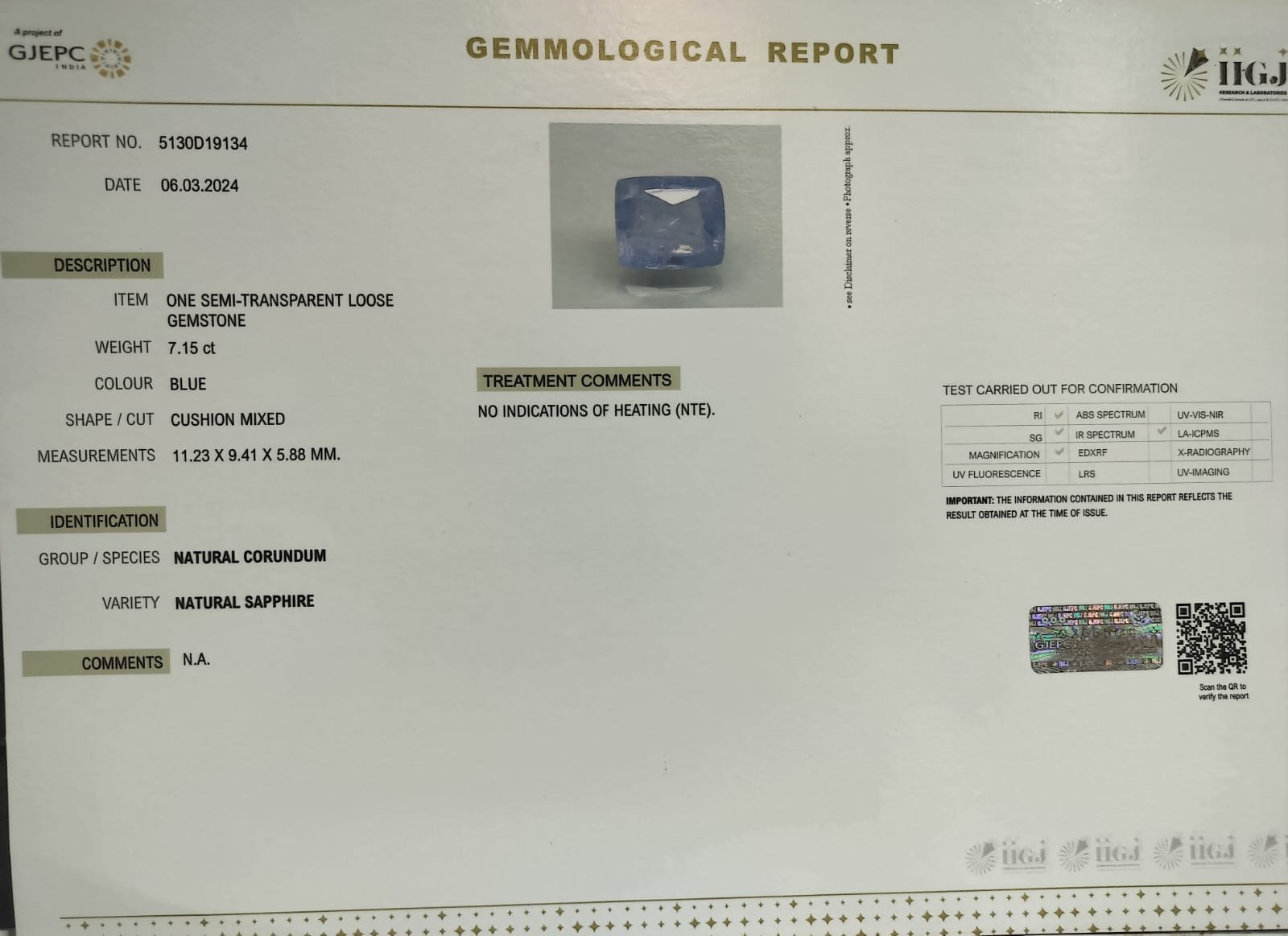 BSP12510 4 1 BLUE SAPPHIRE 7.15 Ct.