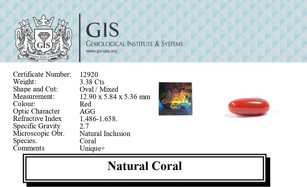 CORAL 3.38 Ct.