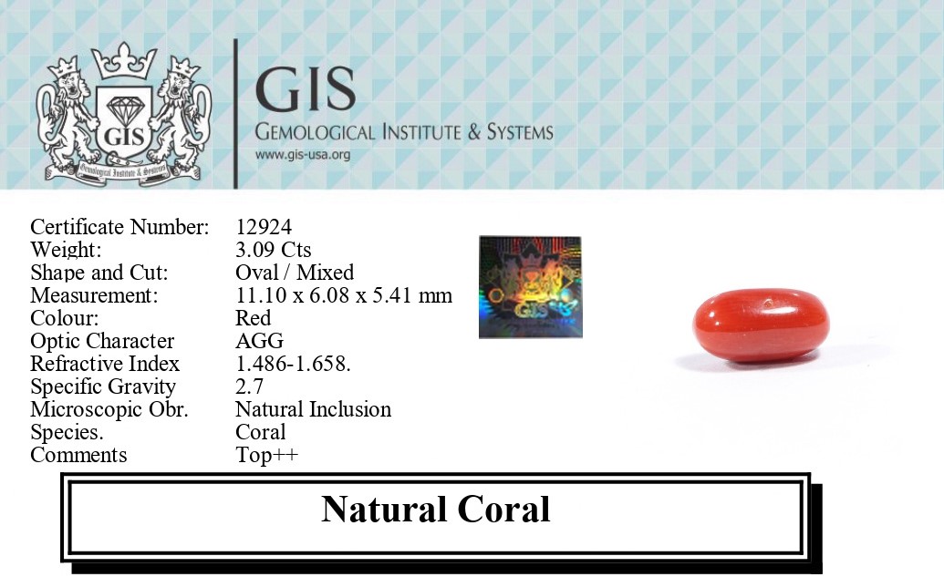 CORAL 3.09 Ct.
