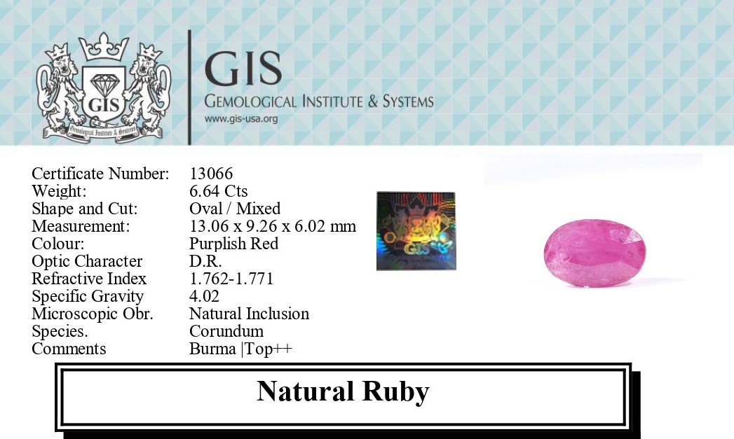 RUBY 6.64 Ct.