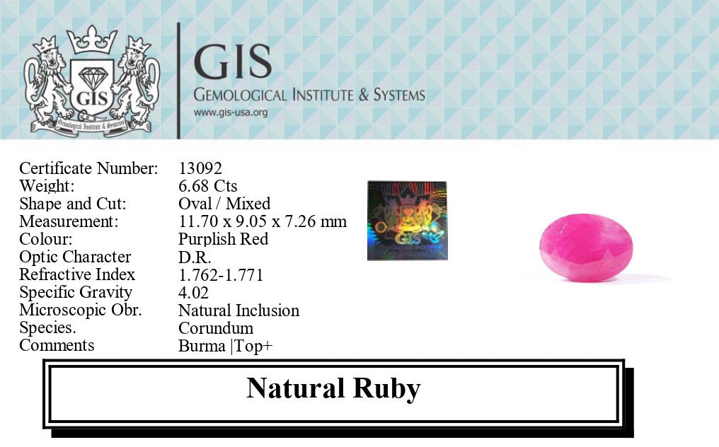 RUBY 6.68 Ct.