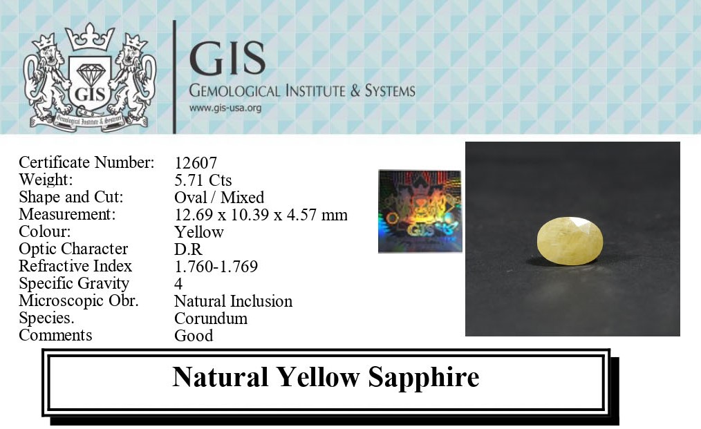 Yellow Sapphire 5.71 Ct.