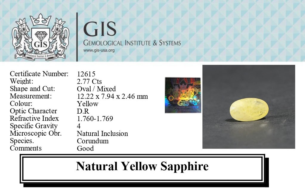 Yellow Sapphire 2.77 Ct.