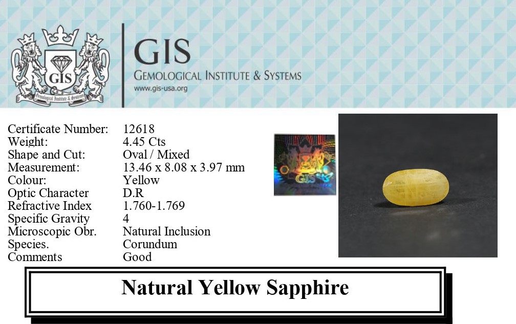 Yellow Sapphire 4.45 Ct.