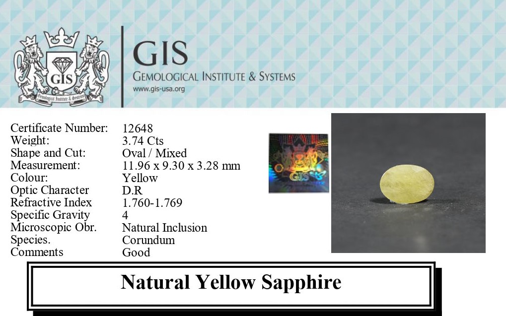 Yellow Sapphire 3.74 Ct.