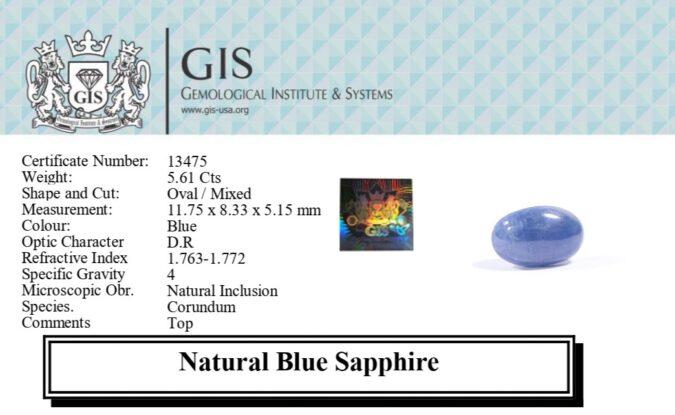 BLUE SAPPHIRE 5.61 Ct. BLUE SAPPHIRE 5.61 Ct.