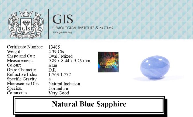 BLUE SAPPHIRE 4.39 Ct.