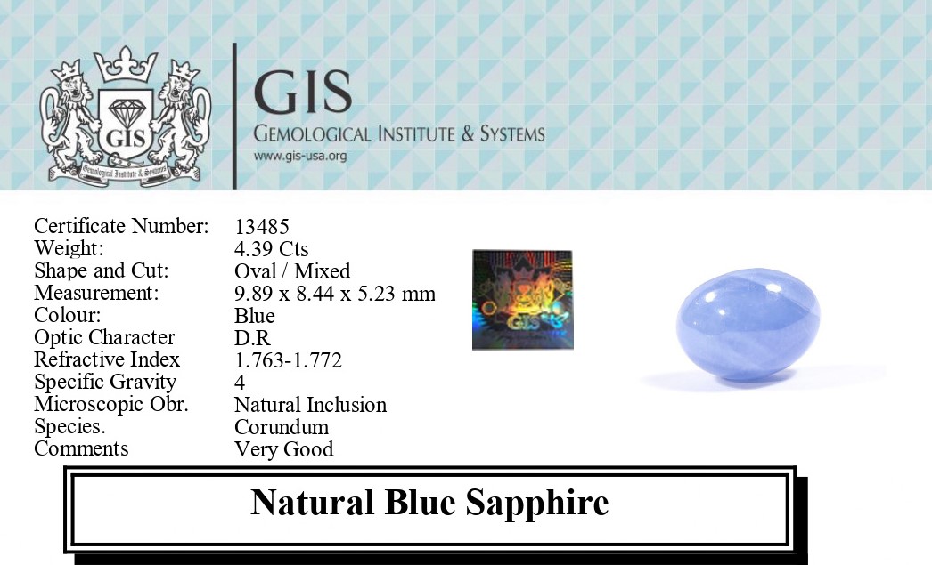 BLUE SAPPHIRE 4.39 Ct.