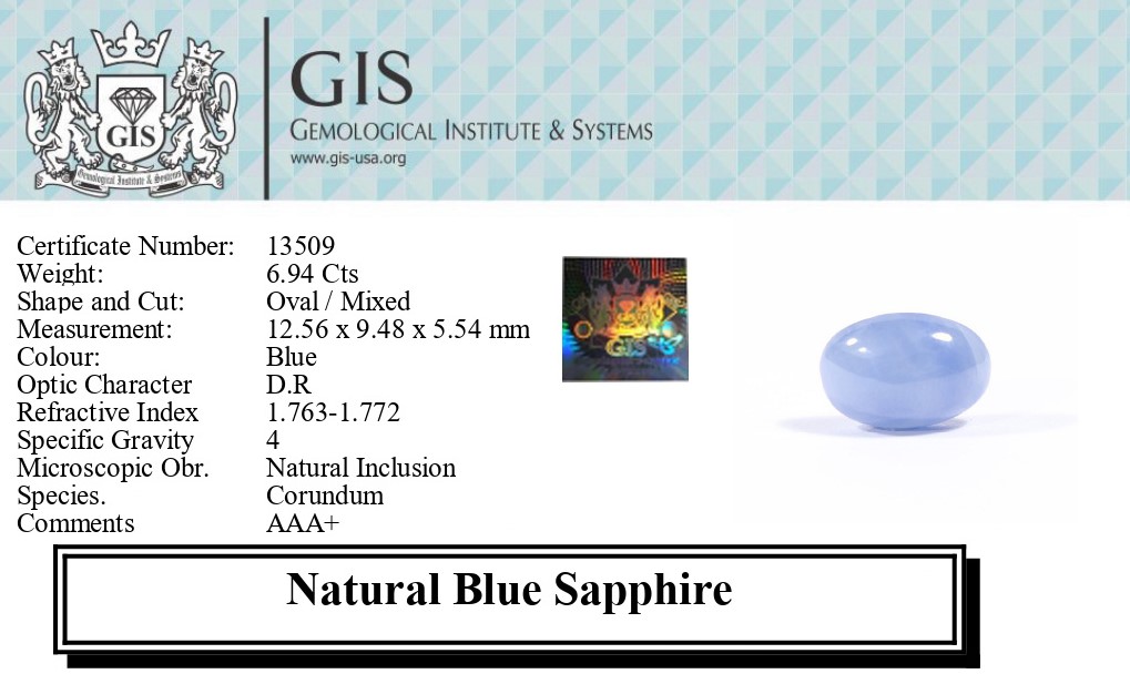 BLUE SAPPHIRE 6.94 Ct. BLUE SAPPHIRE 6.94 Ct.