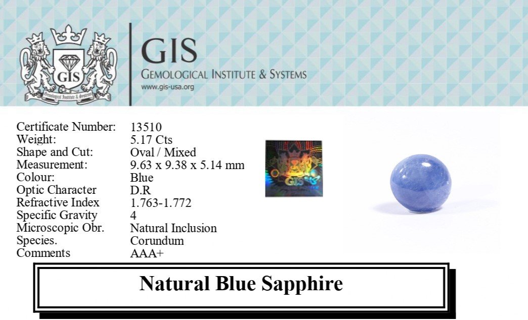 BSP12776 5 1 BLUE SAPPHIRE 5.17 Ct.