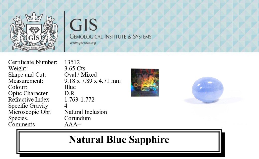 BSP12778 5 1 BLUE SAPPHIRE 3.65 Ct.