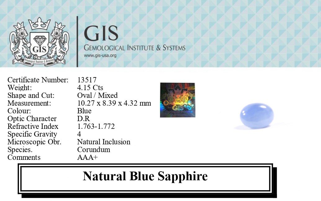 BSP12783 5 1 BLUE SAPPHIRE 4.15 Ct.