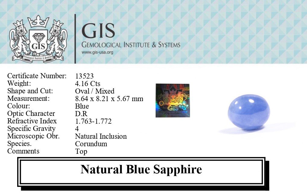 BSP12789 5 1 BLUE SAPPHIRE 4.16 Ct.