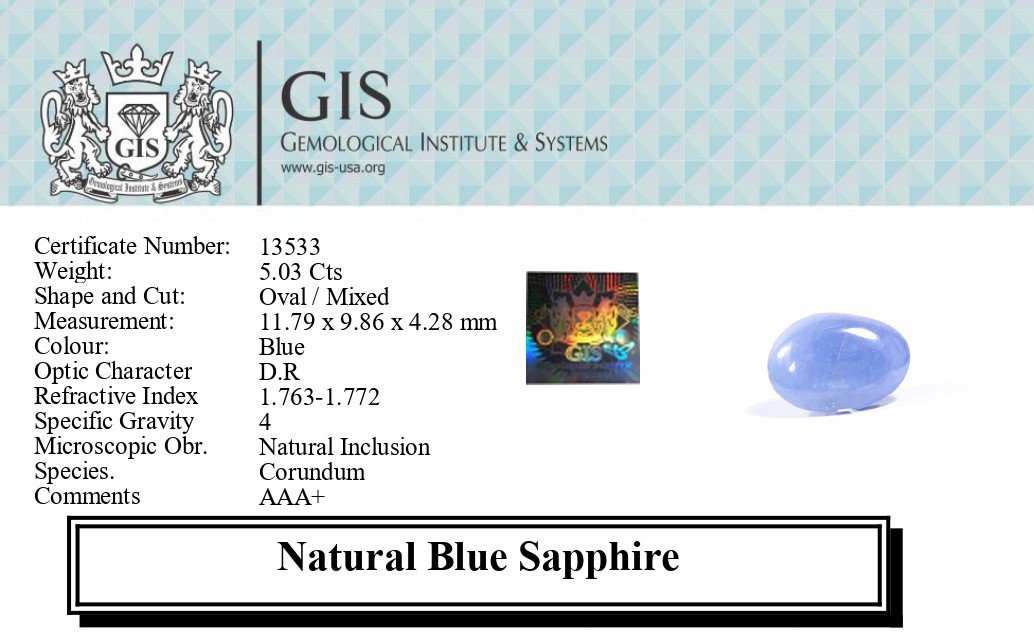 BSP12799 5 1 BLUE SAPPHIRE 5.03 Ct.