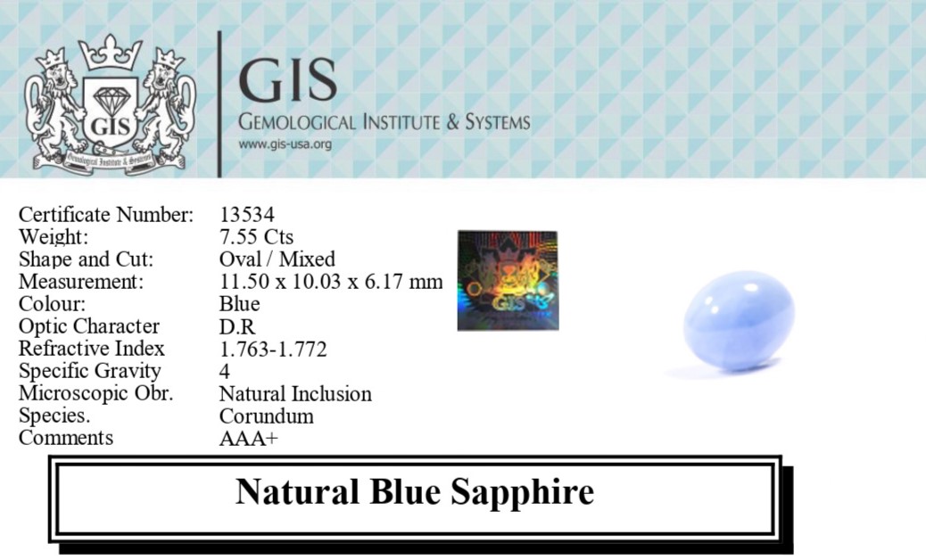 BLUE SAPPHIRE 7.55 Ct. BLUE SAPPHIRE 7.55 Ct.