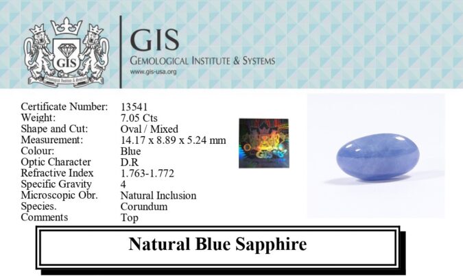 BLUE SAPPHIRE 7.05 Ct.