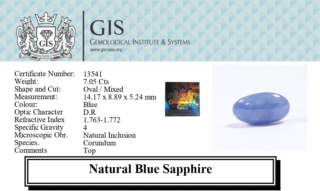 BLUE SAPPHIRE 7.05 Ct.