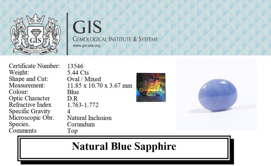 BSP12812 5 1 BLUE SAPPHIRE 5.44 Ct.