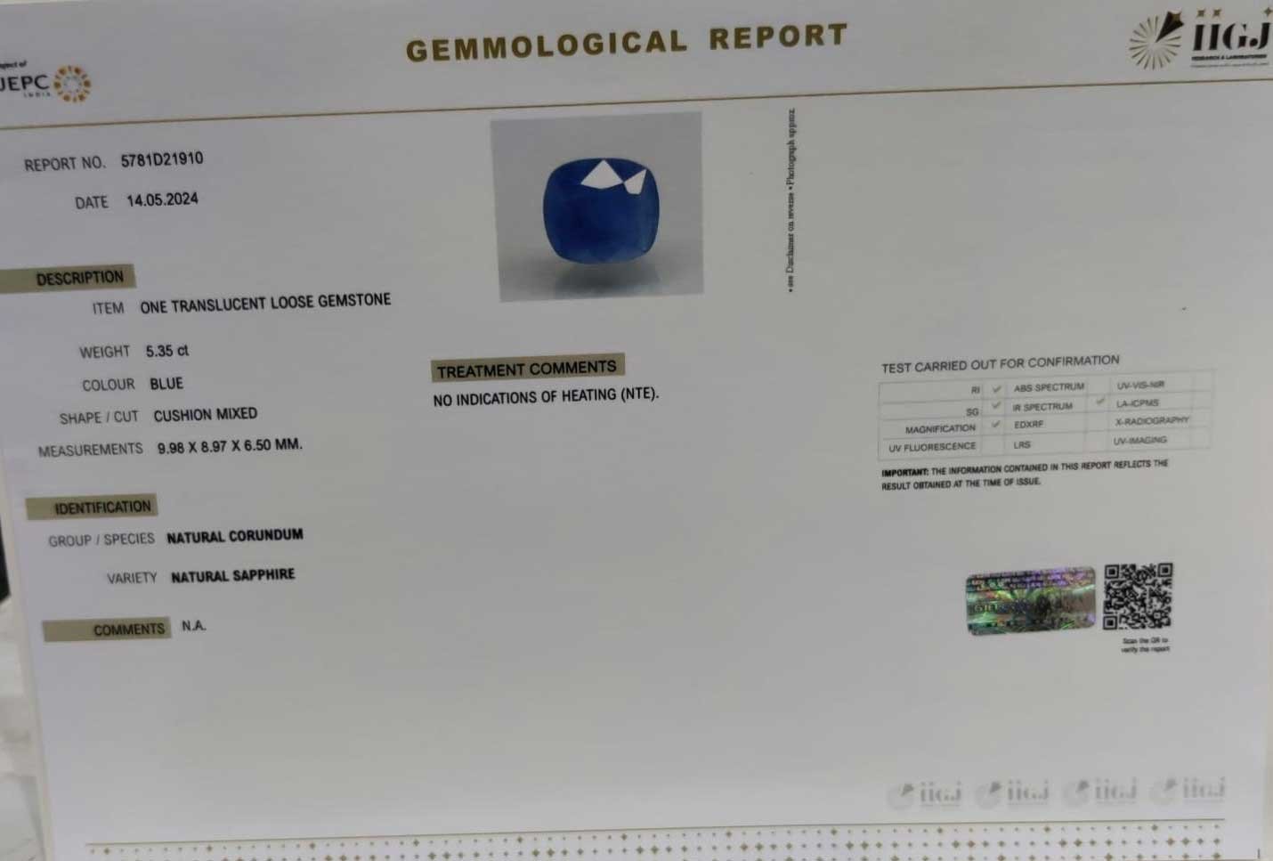 BSP12987 5 1 BLUE SAPPHIRE 5.35 Ct.