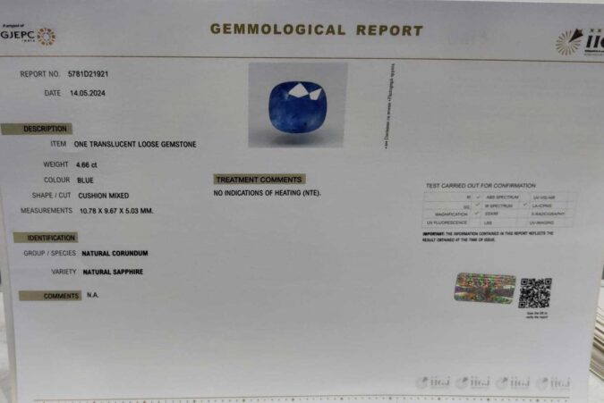 BLUE SAPPHIRE 4.66 Ct.
