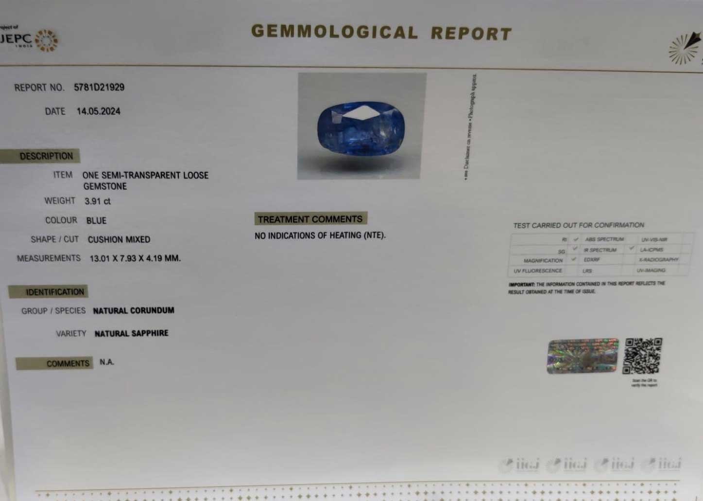 BSP13005 5 1 BLUE SAPPHIRE 3.91 Ct.