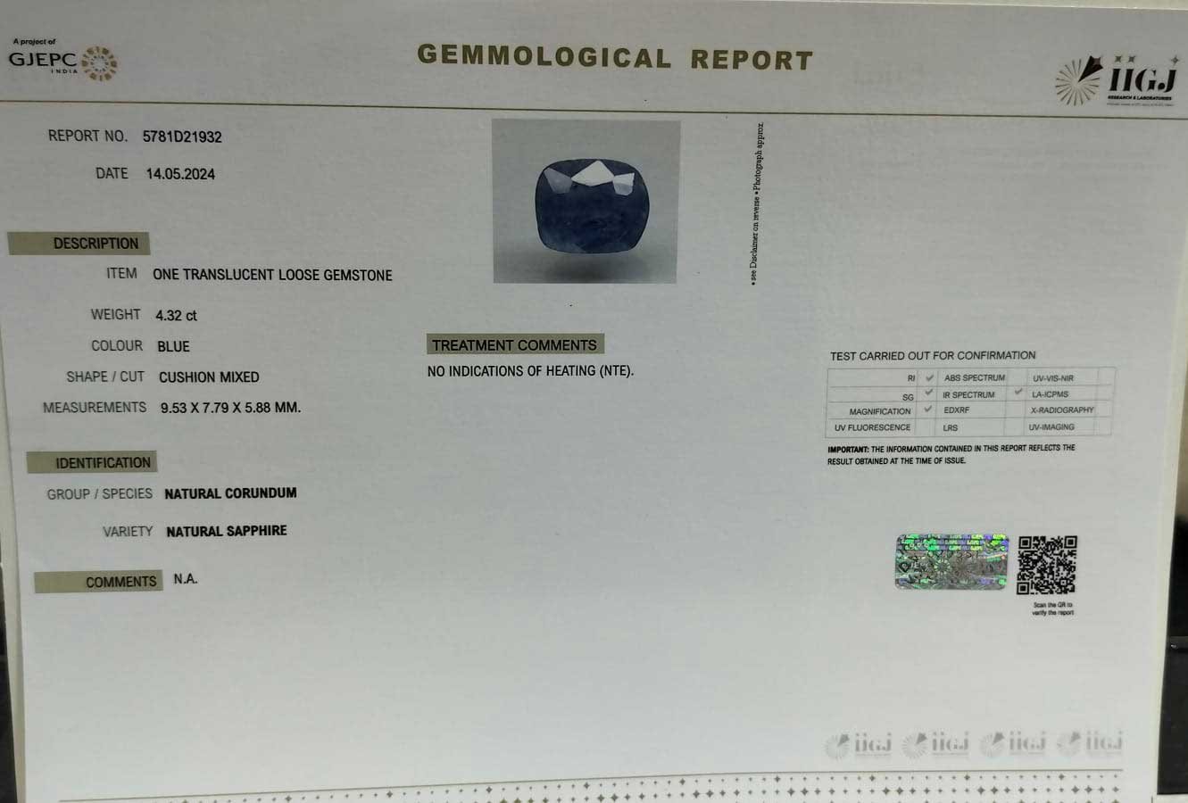 BSP13008 5 1 BLUE SAPPHIRE 4.32 Ct.