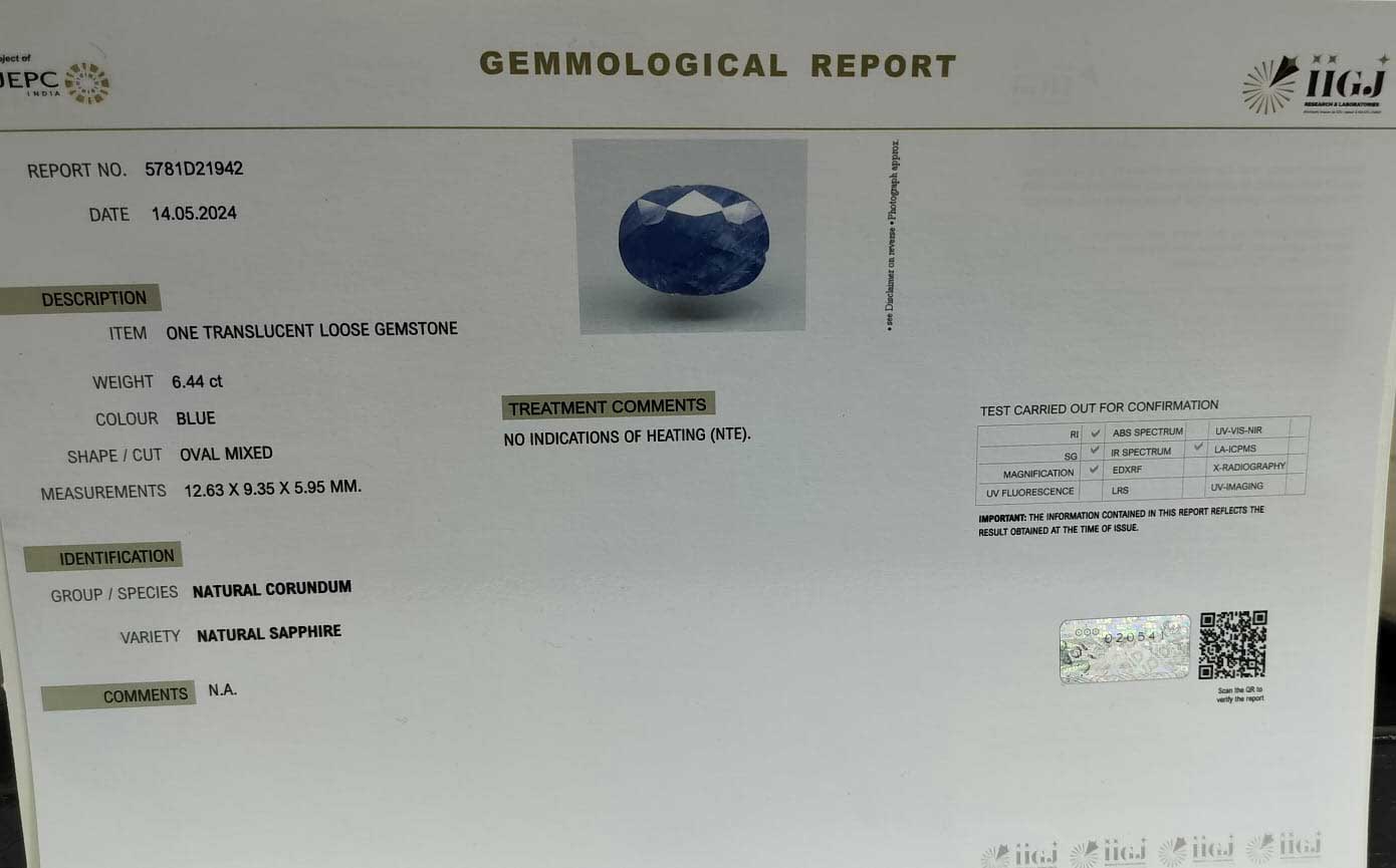 BLUE SAPPHIRE 6.44 Ct. 6 BSP13018 5 1 BLUE SAPPHIRE 6.44 Ct.