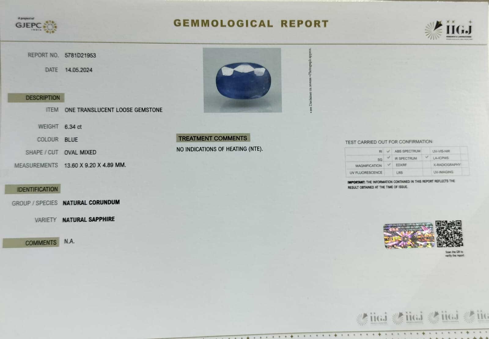 BSP13029 5 1 BLUE SAPPHIRE 6.34 Ct.