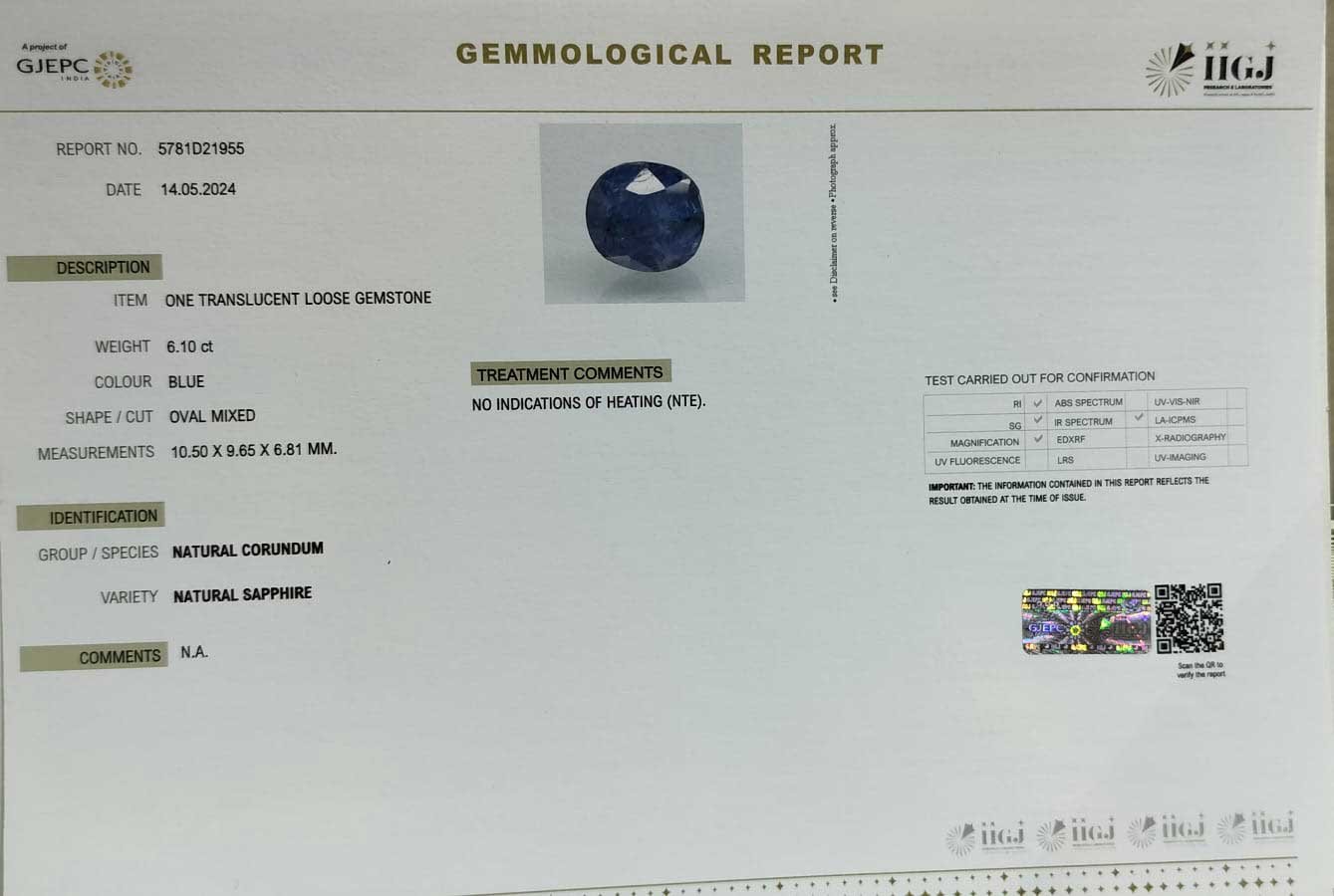 BSP13031 5 1 BLUE SAPPHIRE 6.1 Ct.