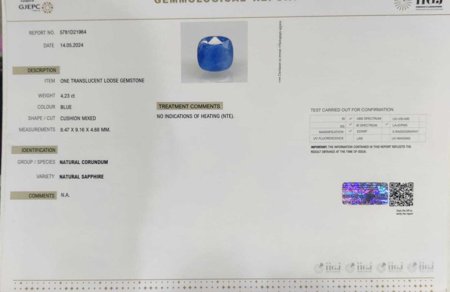 BSP13039 5 1 BLUE SAPPHIRE 4.23 Ct.