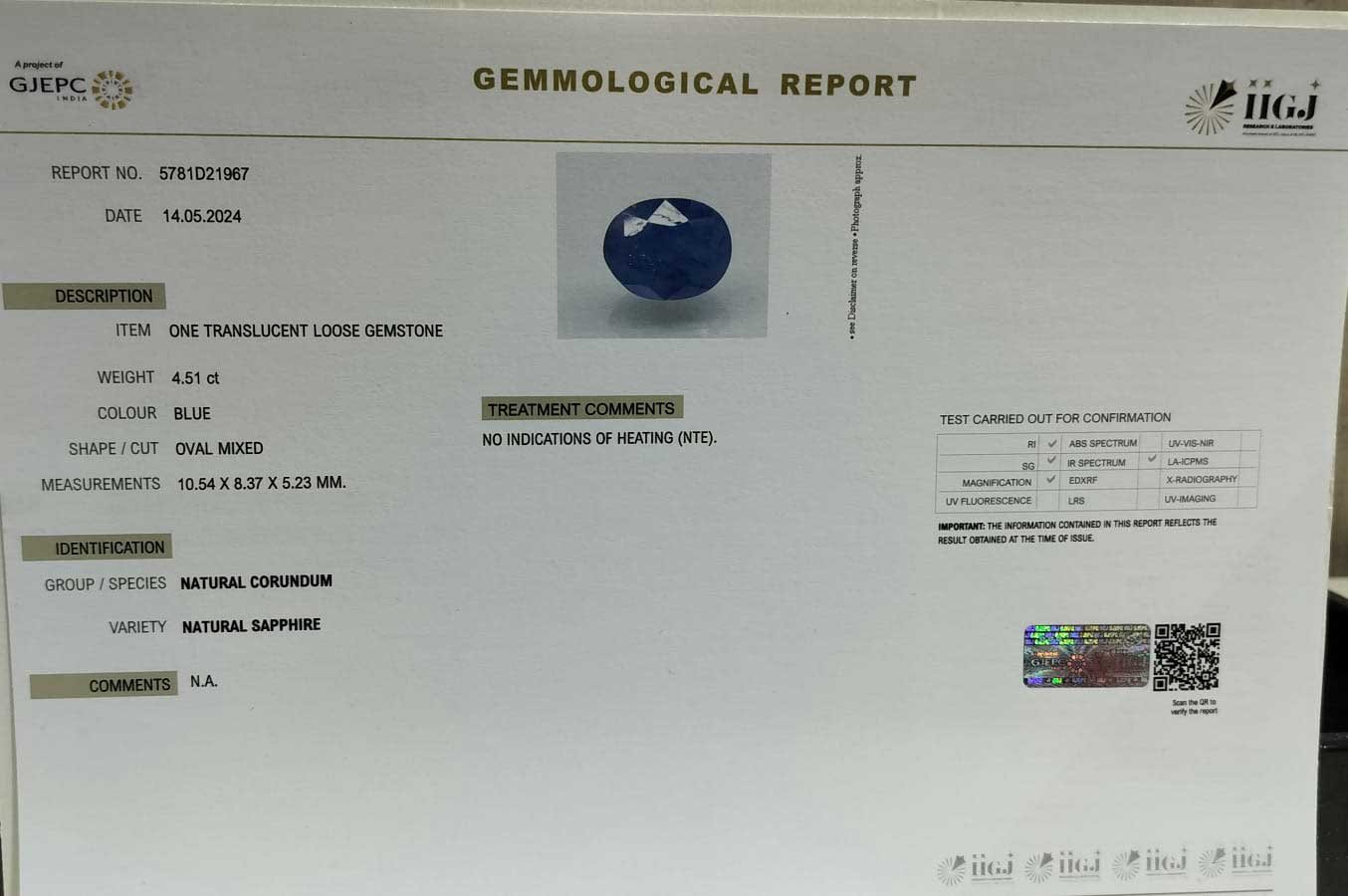 BSP13042 5 1 BLUE SAPPHIRE 4.51 Ct.
