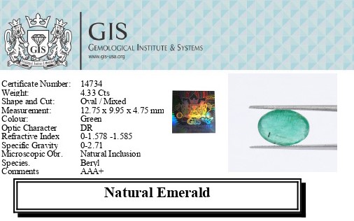 EMERALD 4.33 Ct. EMERALD 4.33 Ct.
