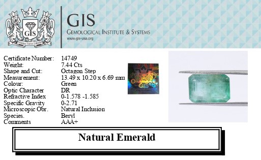 EMERALD 7.44 Ct. EMERALD 7.44 Ct.