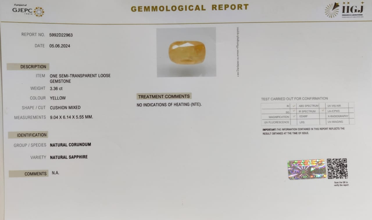 YELLOW SAPPHIRE 3.36 Ct.