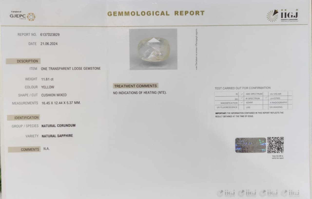 YELLOW SAPPHIRE 11.61 Ct.