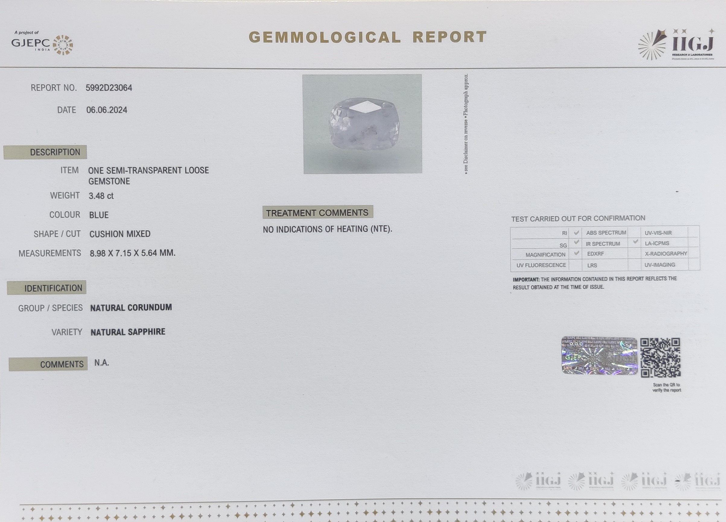 BSP13195 4 1 BLUE SAPPHIRE 3.48 Ct.