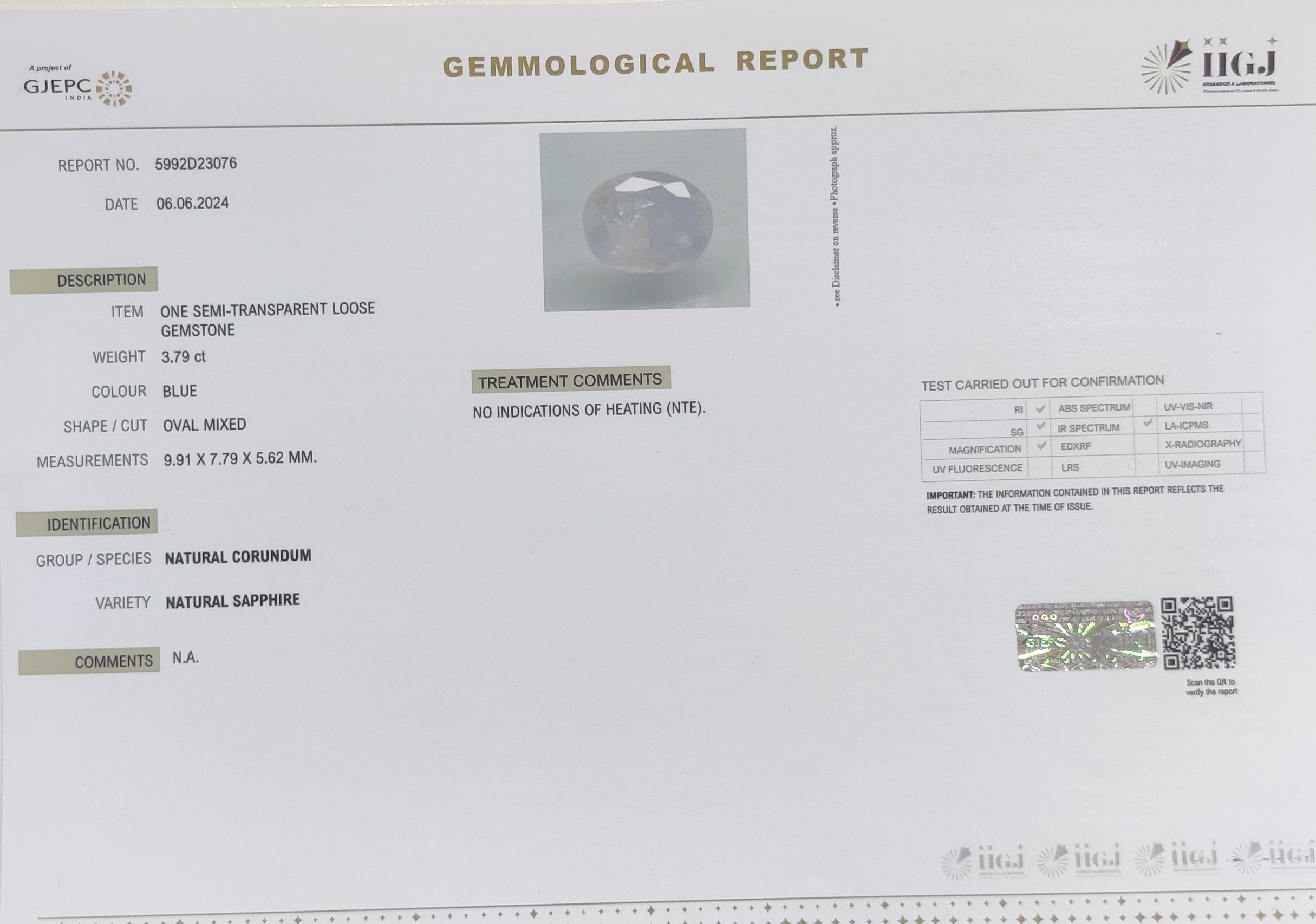 BSP13207 4 1 BLUE SAPPHIRE 3.79 Ct.