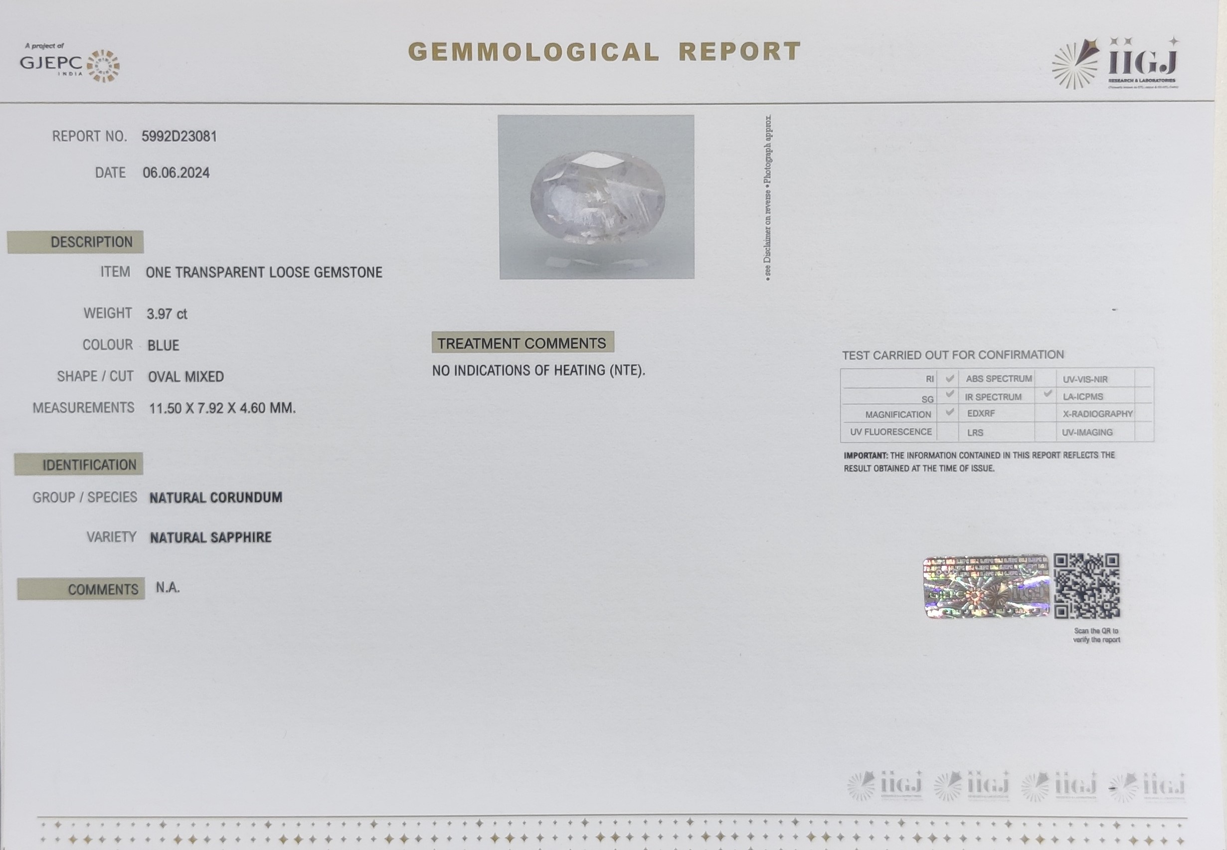 BLUE SAPPHIRE 3.97 Ct. 5 BSP13212 4 1 BLUE SAPPHIRE 3.97 Ct.