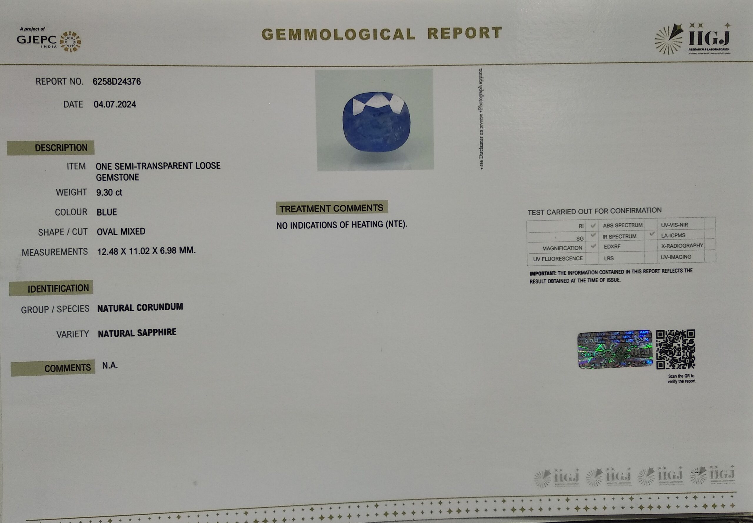 BSP13362 4 2 scaled BLUE SAPPHIRE 9.3 Ct.