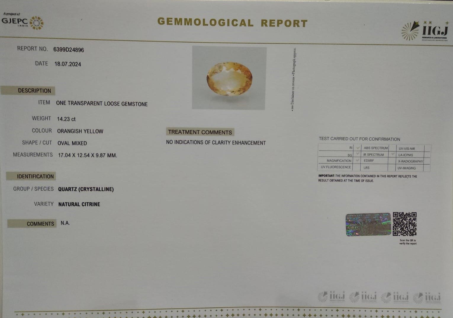 CITRINE 18.36 Ct.