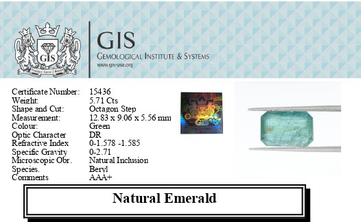 EMERALD 5.71 Ct. EMERALD 5.71 Ct.