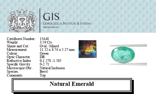 EMERALD 3.59 Ct. EMERALD 3.59 Ct.