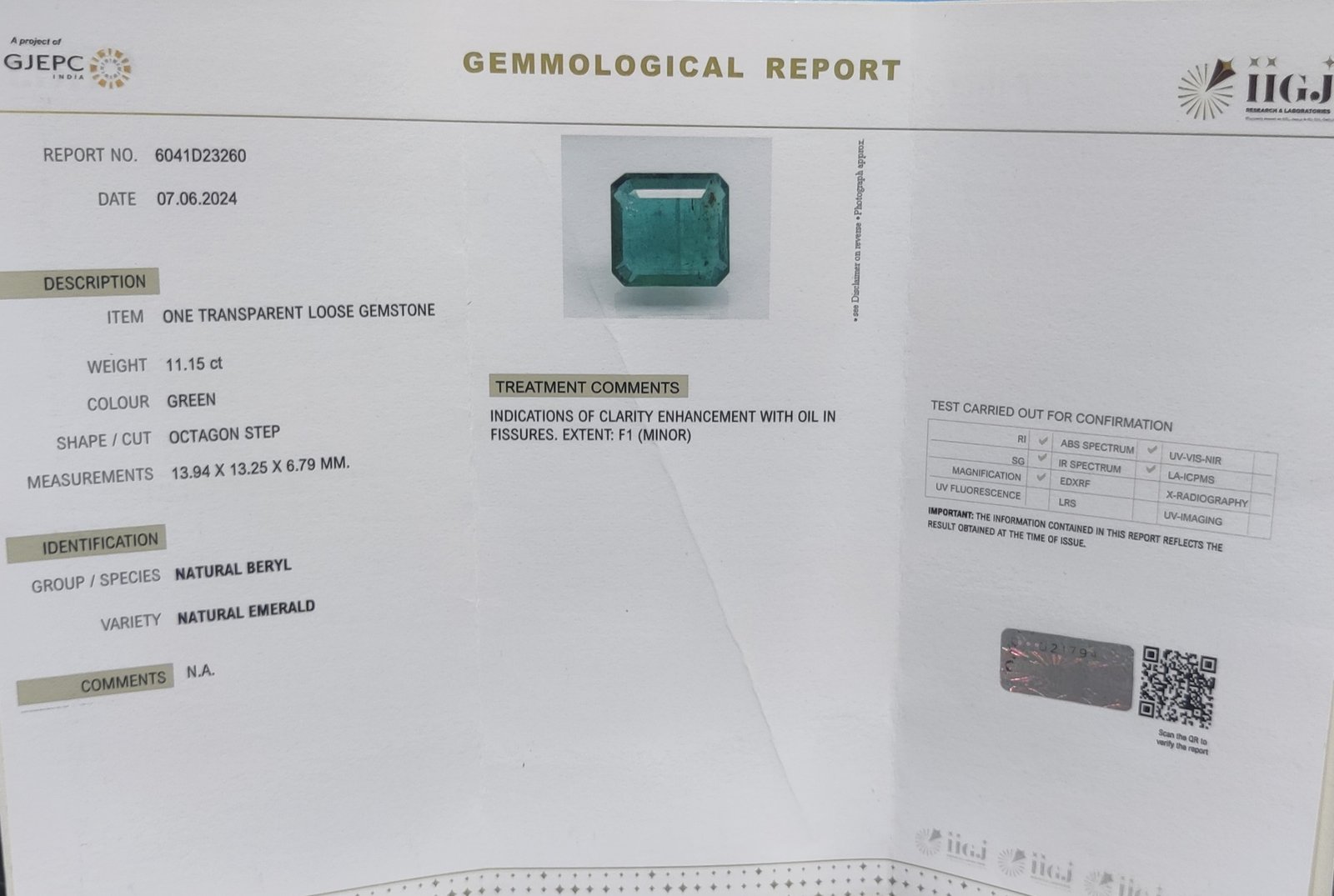 EMERALD 11.15 Ct.