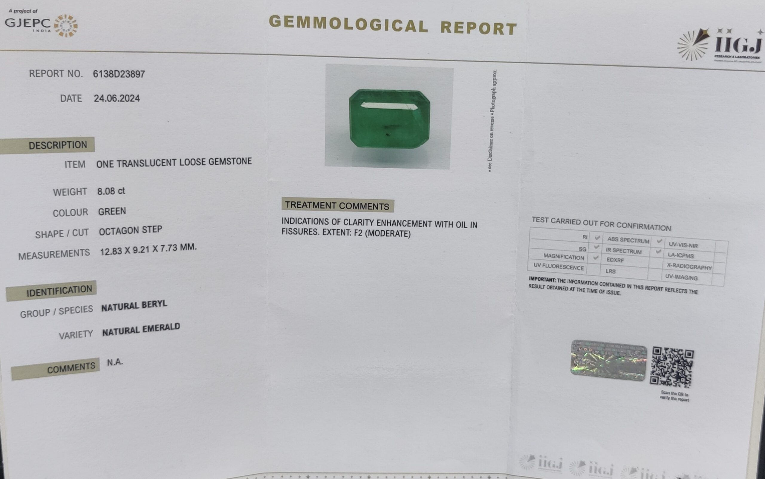 EMERALD 8.08 Ct. EMERALD 8.08 Ct.