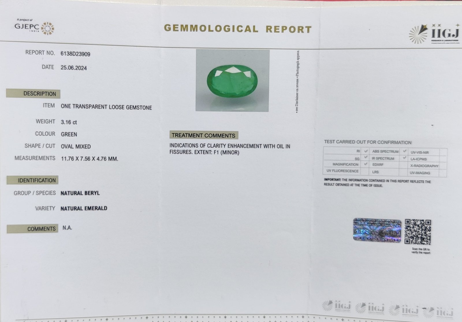 EMRD18501 4 1 EMERALD 3.16 Ct.