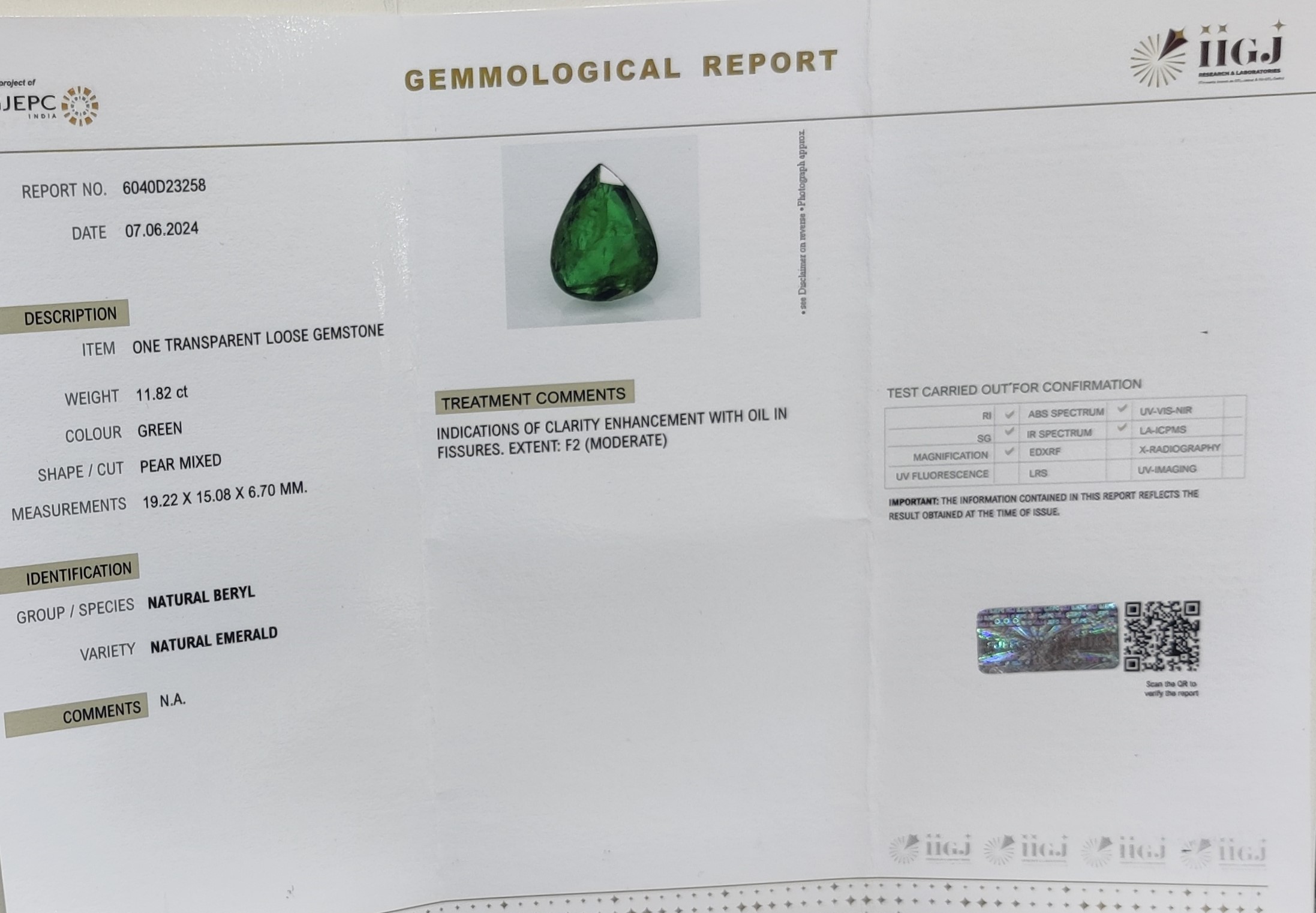 EMERALD 11.82 Ct.