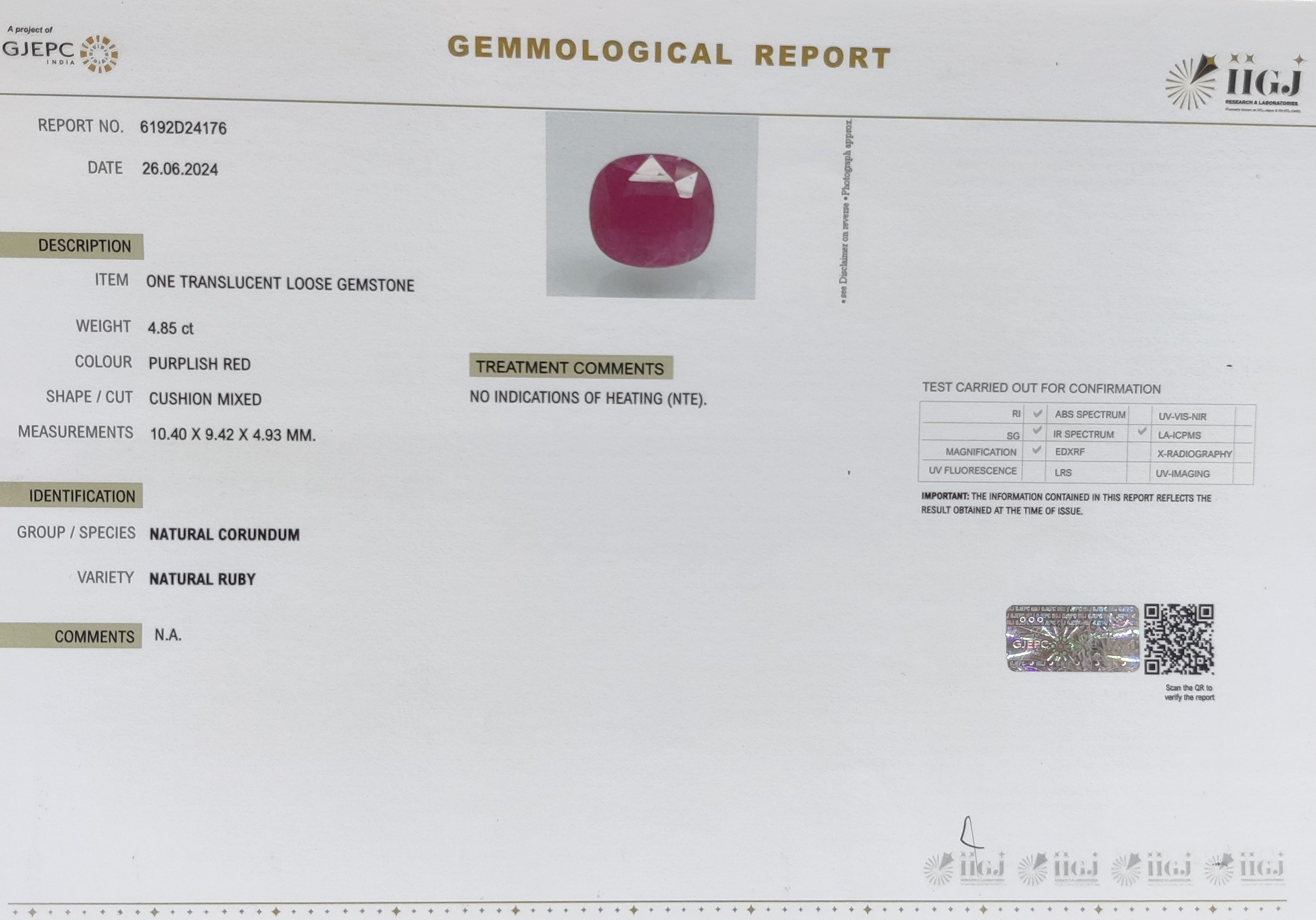 RUB7035 4 1 RUBY 4.85 Ct.